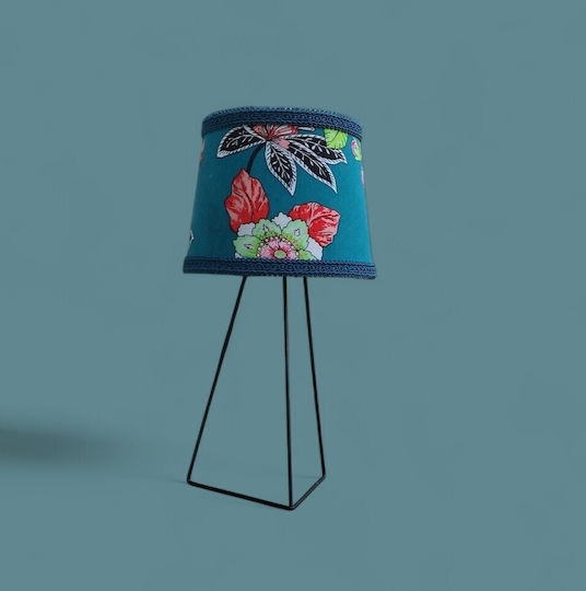 Oxygen Japanese Flowers Table Lamp for Socket E27 with Blue Shade and Black Base