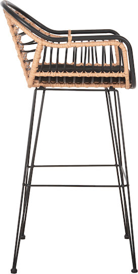 Σκαμπό Μπαρ Εξωτερικού Χώρου Rattan Allegra με Μαξιλάρι Μαύρο, Μπεζ 55x54x108cm