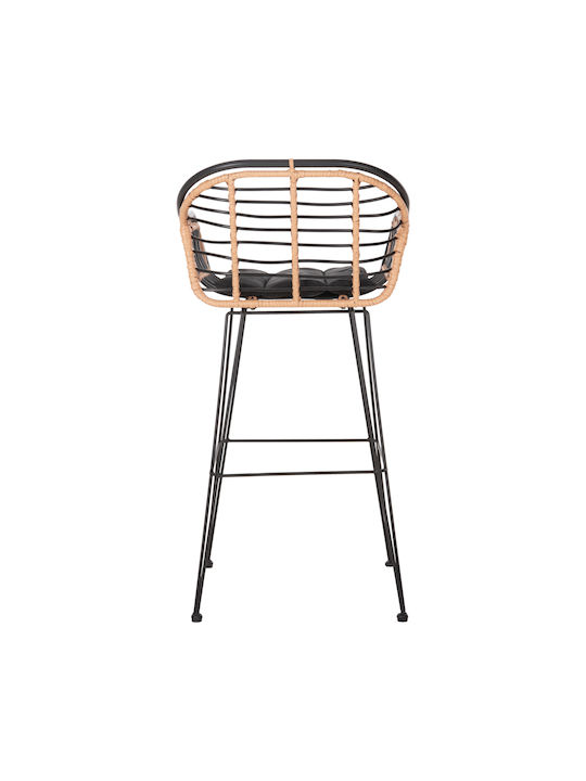 Scaun De Bar Pentru Exterior Rattan Allegra Cu Pernă Neagră Bej 55x54x108cm