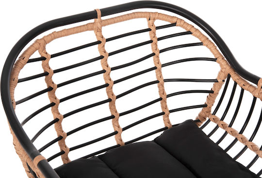 Σκαμπό Μπαρ Εξωτερικού Χώρου Rattan Allegra με Μαξιλάρι Μαύρο, Μπεζ 55x54x108cm