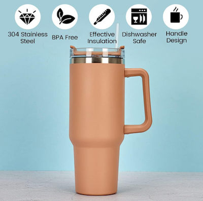 Go Clever Glass Thermos Pink 1.2lt with Straw and Handle