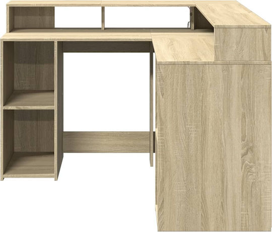 Corner Desk Wooden Beige with LED & USB ports 130x130x91cm