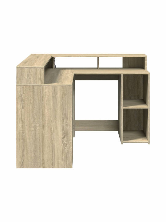 Γωνιακό Γραφείο Ξύλινο Μπεζ με LED & USB θύρες 130x130x91εκ.