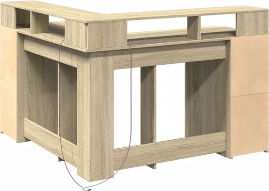 Corner Desk Wooden Beige with LED & USB ports 130x130x91cm