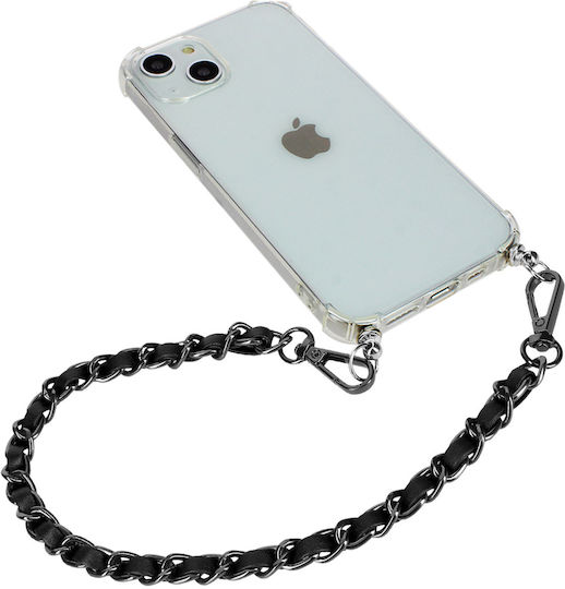 Bijuterie pentru telefon cu lanț împletit din piele ecologică metalică neagră 40cm