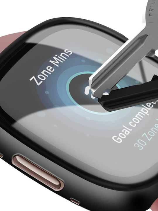 Carcasă neagră protecție ecran din sticlă temperată Fitbit Versa 4 Sense 2
