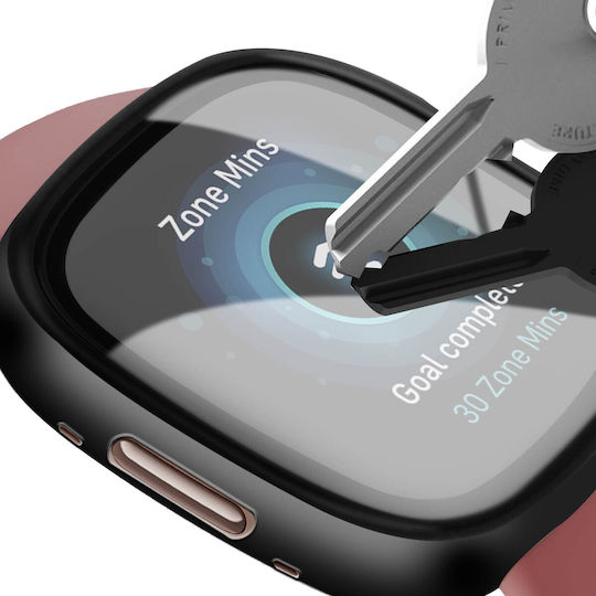 Carcasă neagră protecție ecran din sticlă temperată Fitbit Versa 4 Sense 2