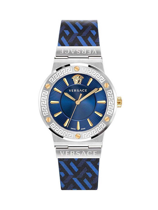 Versace Greca Logo Watch with Blue Leather Strap