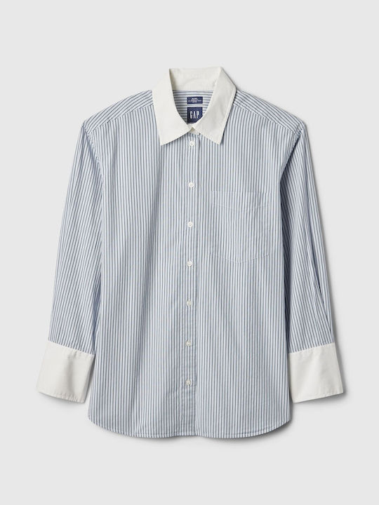 Οργανικό Βαμβάκι Big Shirt Πουκάμισο Blue White Stripe
