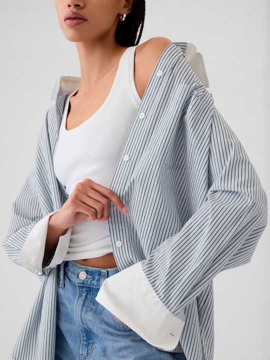 Οργανικό Βαμβάκι Big Shirt Πουκάμισο Blue White Stripe