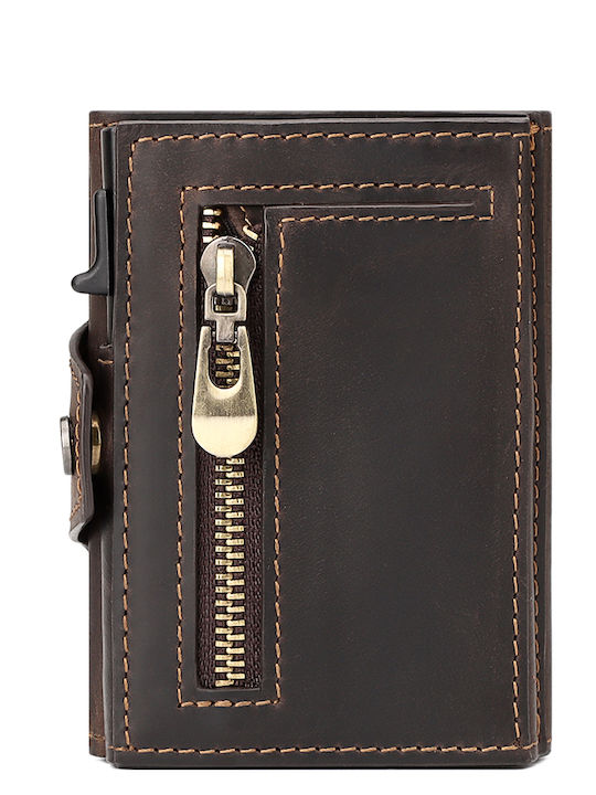 Leather Men's Wallet Cards with Slide Mechanism Brown