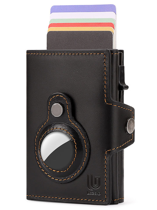 Leather Men's Wallet Cards with RFID and Slide Mechanism Black