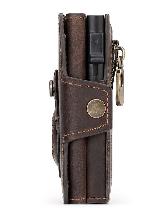 Leather Men's Wallet Cards with Slide Mechanism Brown