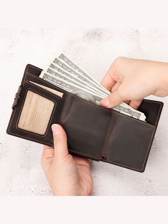Leather Men's Wallet Cards with Slide Mechanism Brown