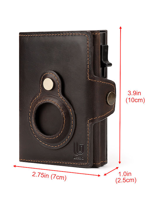 Leather Men's Wallet Cards with Slide Mechanism Brown