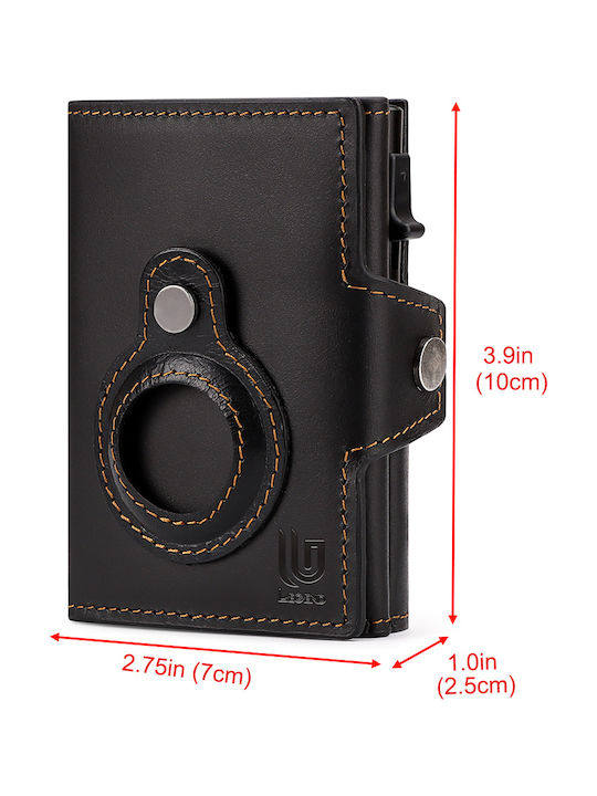 Leather Men's Wallet Cards with RFID and Slide Mechanism Black