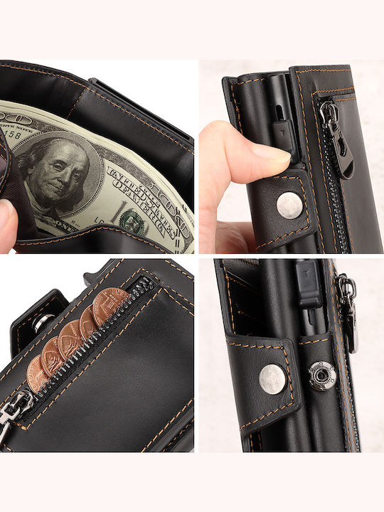 Leather Men's Wallet Cards with RFID and Slide Mechanism Black