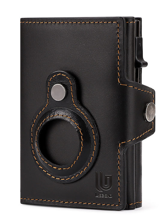 Leather Men's Wallet Cards with RFID and Slide Mechanism Black