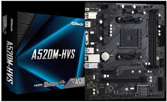 ASRock A520M-HVS Motherboard Micro ATX με AMD AM4 Socket 90-MXBE60-A0UAYZ
