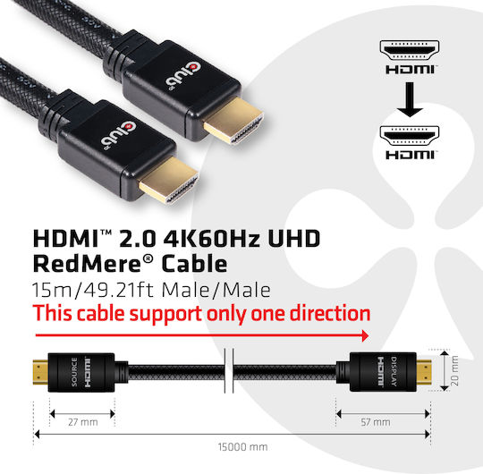 Club3D HDMI 2.0 Premium High Speed 4K 60Hz HDR Braided Cable HDMI Male - HDMI Male Length 15m Black