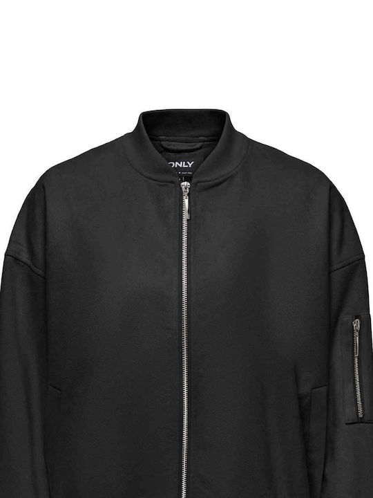 Women's Short Bomber Suede Jacket for Winter Black