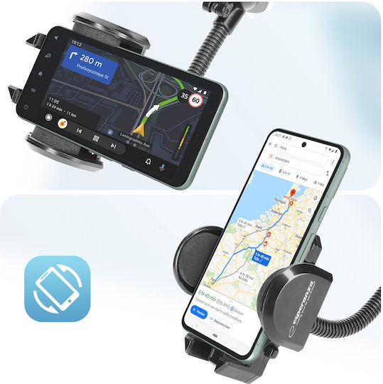 Стойка за телефон за кола с гъвкаво рамо за предно стъкло 360° черна