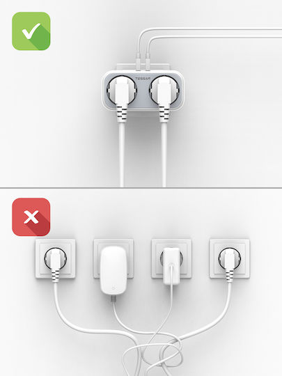 Tessan Power Strip 2 Sockets with 1 USB-A and 1 USB-C without Cable