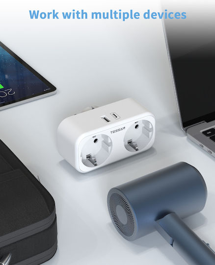 Tessan Power Strip 2 Sockets with 1 USB-A and 1 USB-C without Cable