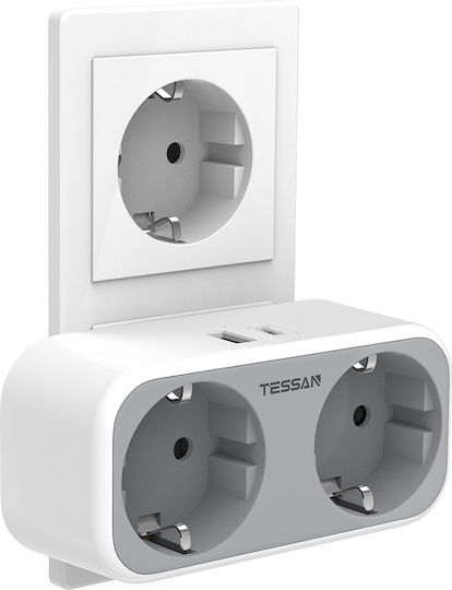Tessan Power Strip 2 Sockets with 1 USB-A and 1 USB-C without Cable