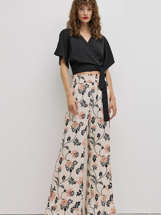 Women's High-waisted Fabric Trousers with Elastic in Regular Fit