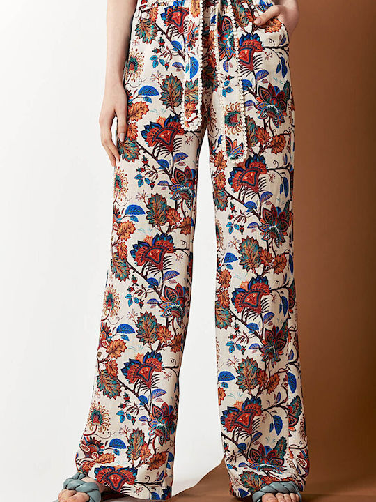 Women's High-waisted Fabric Trousers with Elastic in Regular Fit