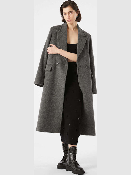 Wool Women's Gray Coat with Buttons