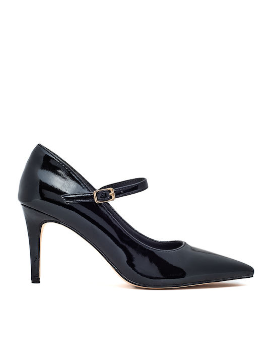 Patent Leather Black Heels with Strap