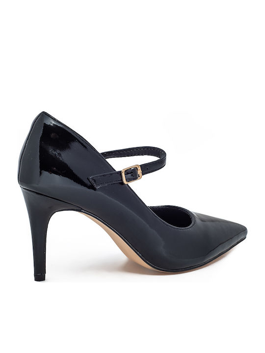 Patent Leather Black Heels with Strap