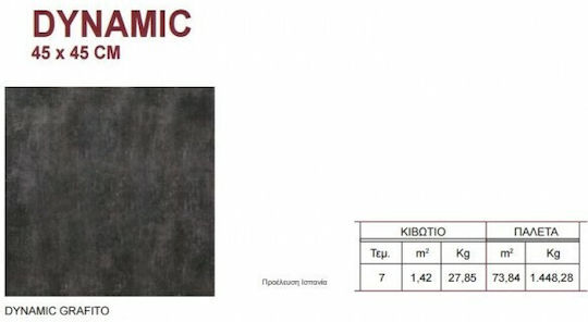 Karag Dynamic Πλακάκι Δαπέδου Εσωτερικού Χώρου Πορσελανάτο Ματ 45x45cm Grafito