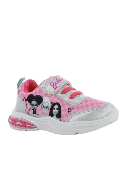 Barbie Παιδικά Sneakers Ανατομικά με Σκρατς & Φωτάκια Ασημί
