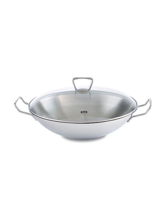 Fissler Wok With Lid made of Stainless Steel 36cm