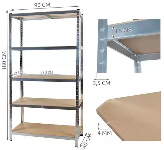 Malatec Рафтове Дексион Галванизирано 90x40x180см с 5 Бройки Рафтове Обща Товароносимост 875кг