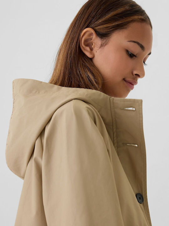 Kids' Trench Coat with Hood Khaki