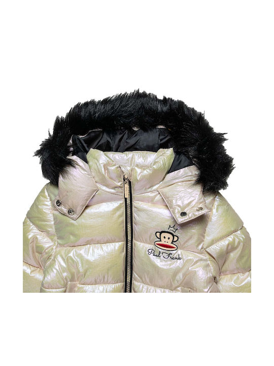 Kids Short Double Sided Fur with Hood Gold