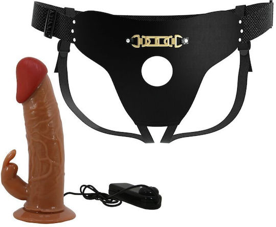 Pretty Love Universal Gurtzeug mit Doppelter Dildo und Vibration in Braun Farbe
