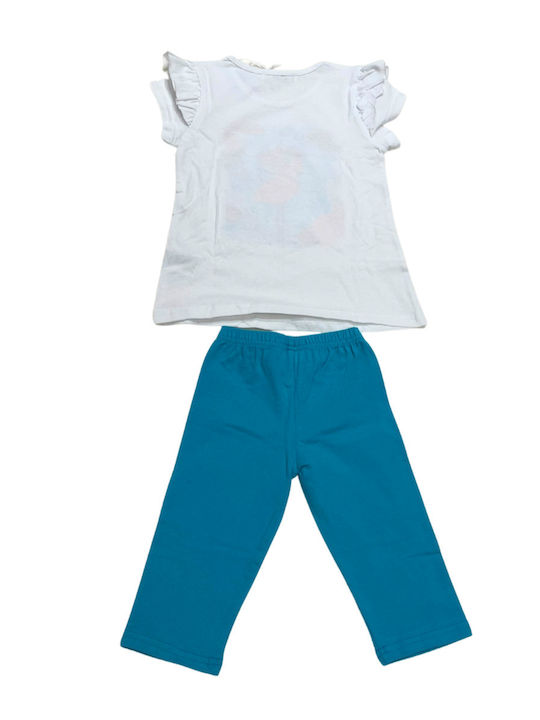 Frenzy Kinder Set mit Leggings Sommer 2Stück Λευκό, Τυρκουάζ