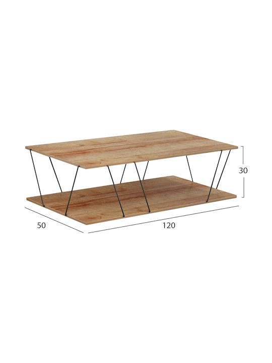 Rectangular Măsuță de Cafea Tars de Lemn Φυσικό Oak - μαύρο L120xP50xH30cm.