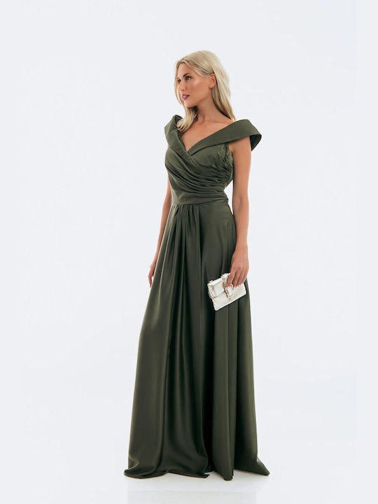 Freestyle Maxi Evening Dress Satin Haki