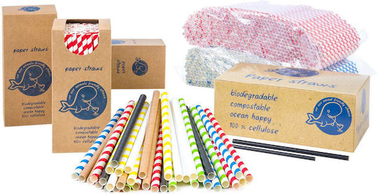 Bio Eco Paper Straws Thick 8/205mm Red White 160pcs