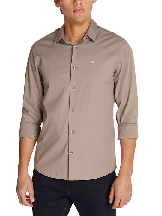 Calvin Klein Poplin Men's Shirt Long Sleeve Cotton Cigar