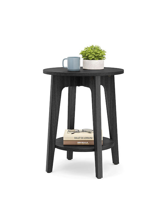 Round Black Wooden Side Coffee Table W40xL40xH50cm