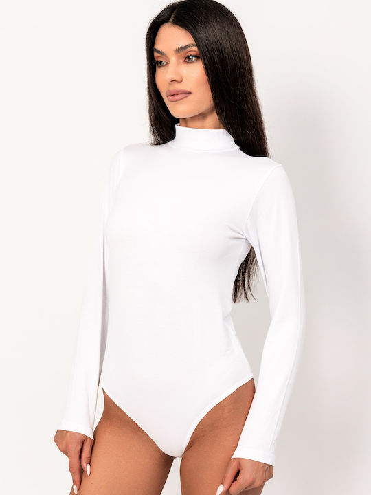 Long Sleeve Turtleneck Bodysuit Slim Fit White