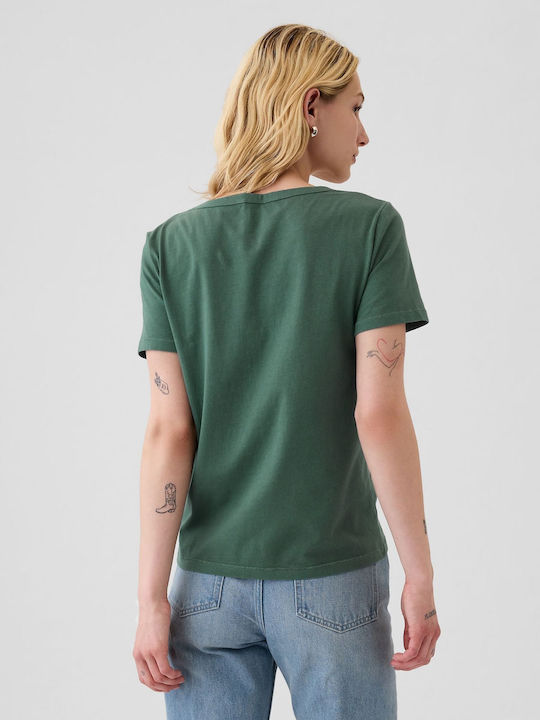 GAP Vintage Γυναικείο T-shirt με V Λαιμόκοψη Πράσινη, Moore Green