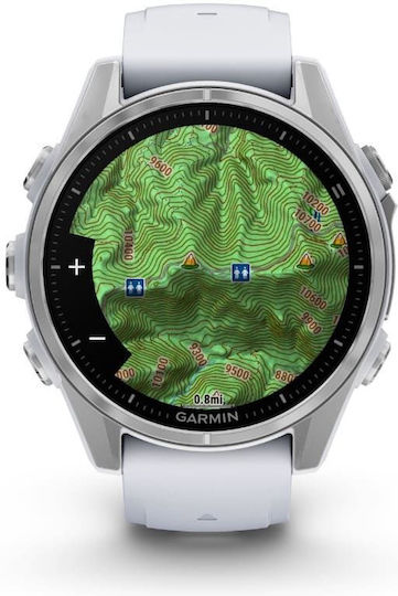 Garmin Fenix 8 Stainless Steel 43mm Waterproof Smartwatch with Heart Rate Monitor (Silver with Whitestone Silicone Band)